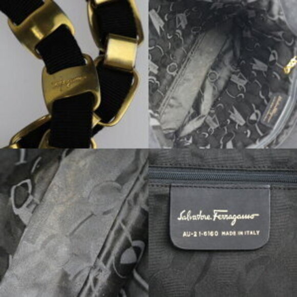 Salvatore Ferragamo Vara Tote Bag Canvas Leather Black - Picture 8 of 8